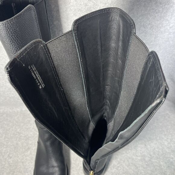 Tory‎ Burch Christy Boots Womens 7M Leather Knee High Black Tall Riding Zip Gold - Picture 11 of 16